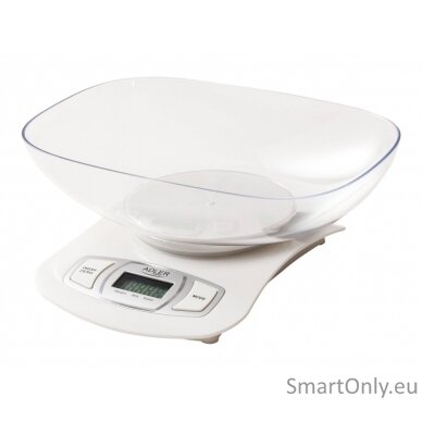 Adler AD 3137 Kitchen scales, Capacity 5 kg , Graduation 1g, Big LCD Display, Auto-zero/Auto-off, Large bowl, White | Adler | Adler AD 3137 | Maximum weight (capacity) 5 kg | Graduation 1 g | Display type LCD | White 3