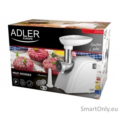 Adler AD 4803 Meat mincer, Power 800W, Bowl, Middle size sieve, Mince sieve, Poppy sieve, Plunger, Sausage filler Adler 10