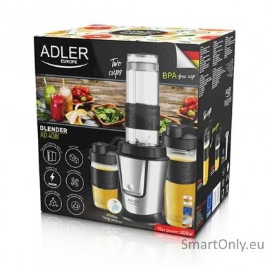 Adler Blender AD 4081 Tabletop 800 W Jar material BPA Free Plastic Jar capacity 0.57 and 0.4 L Ice crushing Black/Stainless steel