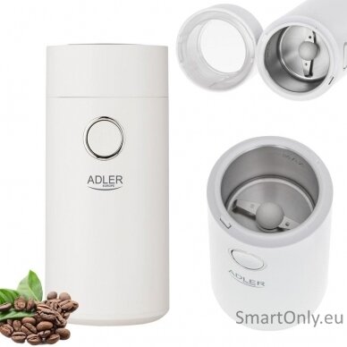 Adler | Coffee grinder | AD4446wg | 150 W | Coffee beans capacity 75 g | Lid safety switch | White 1