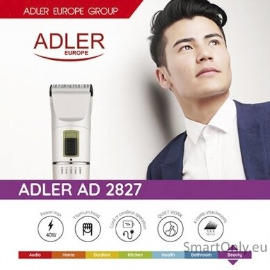 Adler Hair clipper AD 2827 Cordless or corded, Number of length steps 4, White 3