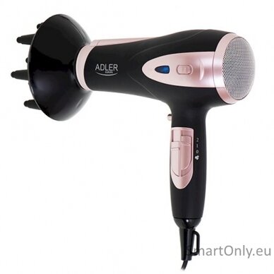 Adler | Hair Dryer | AD 2248b ION | 2200 W | Number of temperature settings 3 | Ionic function | Diffuser nozzle | Black/Pink 1