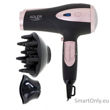 Adler | Hair Dryer | AD 2248b ION | 2200 W | Number of temperature settings 3 | Ionic function | Diffuser nozzle | Black/Pink 2