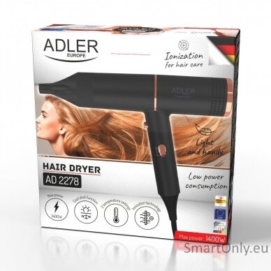 Adler Hair Dryer | AD 2278 | 1400 W | Number of temperature settings 2 | Ionic function | Black 1