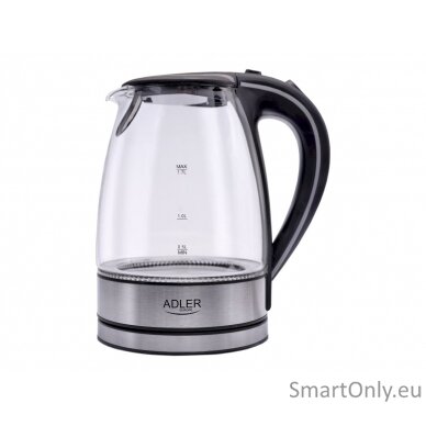 Adler Kettle AD 1225 Standard 2000 W 1.7 L Glass 360° rotational base Stainless steel/Black 8