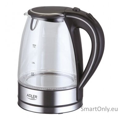 Adler Kettle AD 1225 Standard 2000 W 1.7 L Glass 360° rotational base Stainless steel/Black