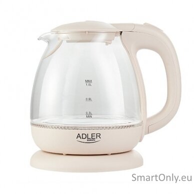 Adler | Kettle | AD 1283C | Electric | 900 W | 1 L | Glass/Stainless steel | 360° rotational base | Cream 1