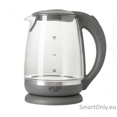 Adler Kettle AD 1286 Standard 2200 W 2 L Plastic/Glass 360° rotational base Grey/ transparent 4