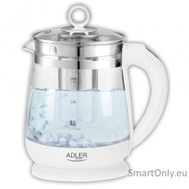 Adler Kettle AD 1299 Electric 2200 W 1.5 L Glass/Stainless steel 360° rotational base White