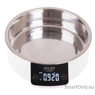 Adler Kitchen scale with a bowl AD 3166 Maximum weight (capacity) 5 kg Graduation 1 g Display type LCD White 1