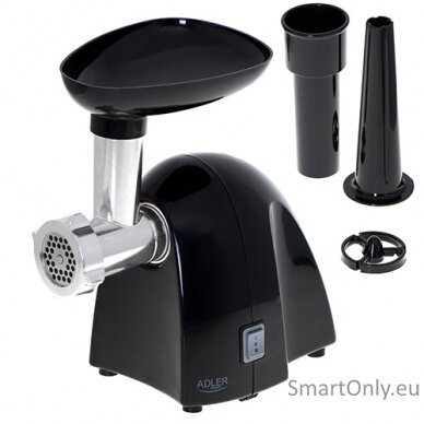 Adler Meat mincer AD 4811	 Black 600 W Number of speeds 1 Throughput (kg/min) 1.8 3 replaceable sieves: 3mm for grinding poppies and preparing meat and vegetable stuffing; 5mm for meatballs, Roman roast and beef burgers; 7mm for coarsely ground sausages,  1