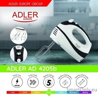 Adler Mixer AD 4205 b Hand Mixer 300 W Number of speeds 5 Turbo mode White/Black 1