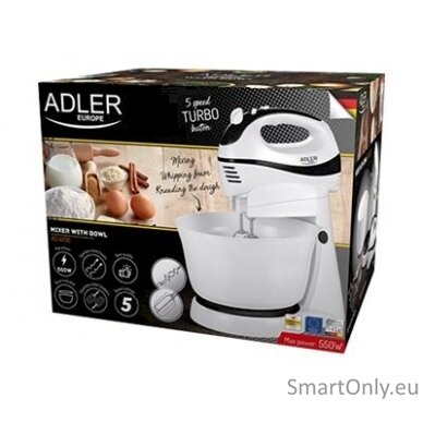 Adler Mixer AD 4206 Mixer with bowl 300 W Number of speeds 5 Turbo mode White 10