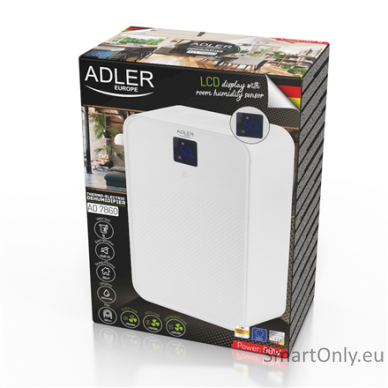 Adler Thermo-electric Dehumidifier AD 7860 Power 150 W, Suitable for rooms up to 30 m³, Water tank capacity 1 L, White 1