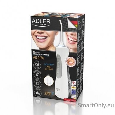 Adler Travel Oral Irrigator AD 2176 Oral irrigator, 150 ml, Number of heads 2, White, Number of teeth brushing modes 3 6