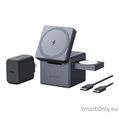 Anker Magnetic Wireless 15W 3-in-1 Cube with MagSafe, MFM, Gray | Anker