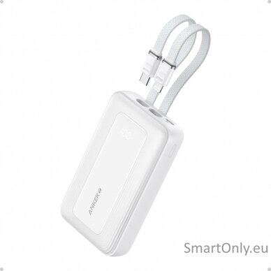 Anker Power Bank (10K,30W, Built-In USB-C+Lightning Cable), White | Anker