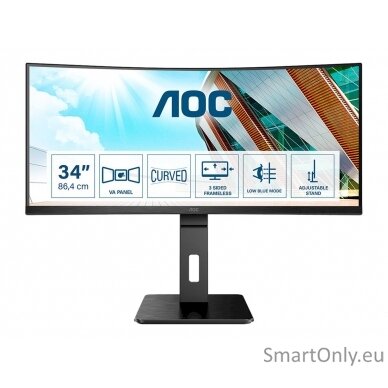 AOC Curved Monitor CU34P2A 34 ", VA, 3440 × 1440, 21:9, 1 ms, 300 cd/m², Black, Headphone out (3.5mm) 5