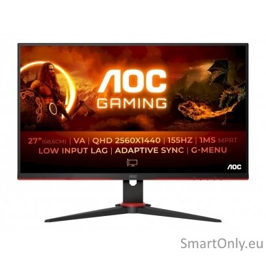 AOC Monitor Q27G2E/BK 27 ", VA, QHD, 2560 x 1440, 16:9, 1 ms, 250 cd/m², Black/Red, 155 Hz, HDMI ports quantity 2 10