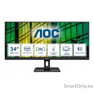 AOC Monitor  U34E2M 34 ", VA, WQHD, 3440 x 1440, 21:9, 4 ms, 300 cd/m², Black, 100 Hz, HDMI ports quantity 2 11