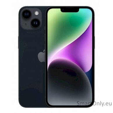 Apple iPhone 14 Midnight, 6.1 ", Super Retina XDR, 2532 x 1170 pixels, Apple, A15 Bionic, Internal RAM 4 GB, 128 GB, Dual SIM, Nano-SIM, 5G, Main camera 12+12 MP, Secondary camera 12 MP, iOS, 16, 3279 mAh