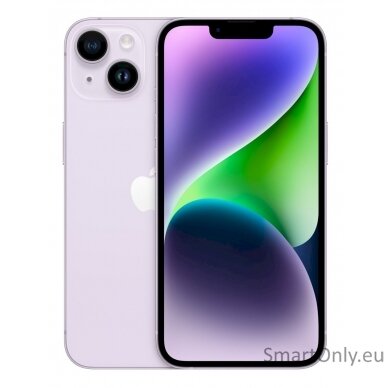 Apple iPhone 14 Purple, 6.1 ", Super Retina XDR, 2532 x 1170 pixels, Apple, A15 Bionic, Internal RAM 4 GB, 128 GB, Dual SIM, Nano-SIM, 5G, Main camera 12+12 MP, Secondary camera 12 MP, iOS, 16, 3279 mAh