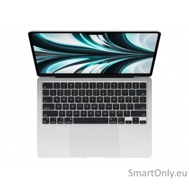 Apple MacBook Air Silver, 13.6 ", IPS, 2560 x 1664, Apple M2, 8 GB, SSD 256 GB, Apple M2 8-core GPU, Without ODD, macOS, 802.11ax, Bluetooth version 5.0, Keyboard language Russian, Keyboard backlit, Warranty 12 month(s), Battery warranty 12 month(s), Liqu 9