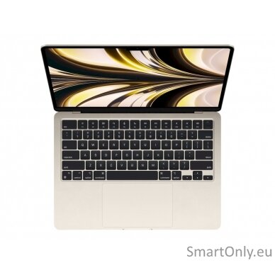 Apple MacBook Air Starlight, 13.6 ", IPS, 2560 x 1664, Apple M2, 8 GB, SSD 256 GB, Apple M2 8-core GPU, Without ODD, macOS, 802.11ax, Bluetooth version 5.0, Keyboard language Russian, Keyboard backlit, Warranty 12 month(s), Battery warranty 12 month(s), L 9