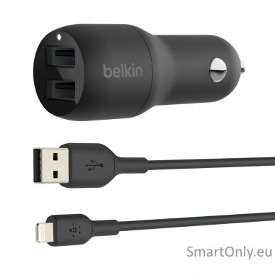 Belkin Dual USB-A Car Charger 24W + USB-A to Lightning Cable BOOST CHARGE Black 4