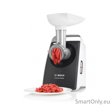 Bosch Meat mincer CompactPower MFW3612A Black 500 W Number of speeds 1 2 Discs: 4 mm and 8 mm; Sausage filler accessory; pasta nozzle for spaghetti and tagliatelle; cookie nozzle with three different shapes 1
