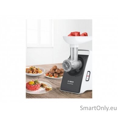 Bosch Meat mincer CompactPower MFW3612A Black 500 W Number of speeds 1 2 Discs: 4 mm and 8 mm; Sausage filler accessory; pasta nozzle for spaghetti and tagliatelle; cookie nozzle with three different shapes 10