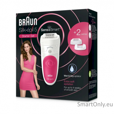 Braun Epilator Silk-épil 5 SE5500 Operating time (max) 30 min Bulb lifetime (flashes) Not applicable Number of power levels 1 Wet & Dry White/Pink 2