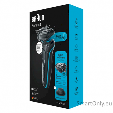 Braun Shaver 51-M1200s	 Operating time (max) 50 min, Wet & Dry, Black/Mint 2