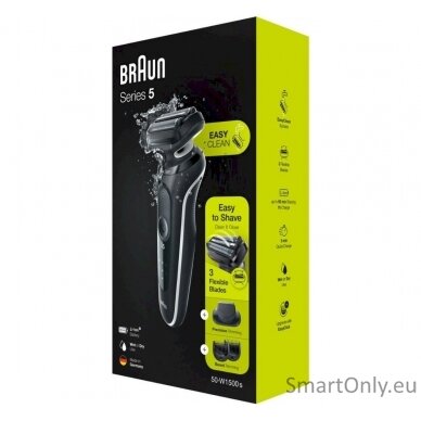 Braun Shaver 51-W1500s	 Operating time (max) 50 min Wet & Dry Black/White 2