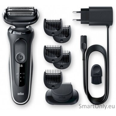 Braun Shaver 51-W1500s	 Operating time (max) 50 min Wet & Dry Black/White