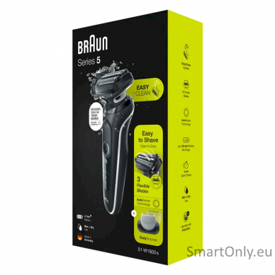 Braun Shaver 51-W1600s	 Operating time (max) 50 min Wet & Dry Black/White 2