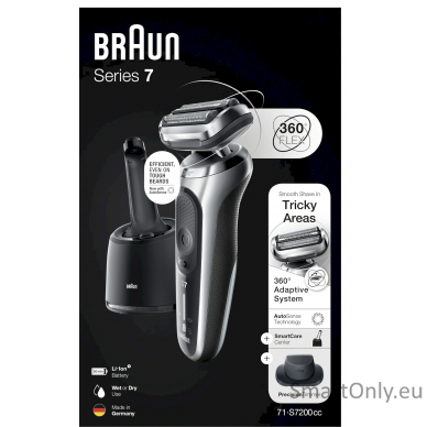 Braun Shaver 71-S7200cc	 Operating time (max) 50 min, Wet & Dry, Silver/Black 2