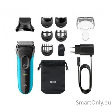 Braun Shaver with trimmer Series 3 Shave&Style 3010BT Cordless, Charging time 1 h, Operating time 45 min, Wet use, NiMH, Number of shaver heads/blades 2, Black/Blue 1