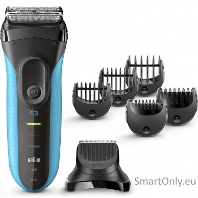 Braun Shaver with trimmer Series 3 Shave&Style 3010BT Cordless, Charging time 1 h, Operating time 45 min, Wet use, NiMH, Number of shaver heads/blades 2, Black/Blue 3