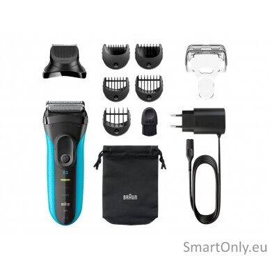 Braun Shaver with trimmer Series 3 Shave&Style 3010BT Cordless, Charging time 1 h, Operating time 45 min, Wet use, NiMH, Number of shaver heads/blades 2, Black/Blue 5