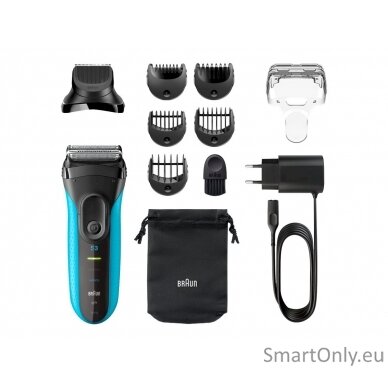 Braun Shaver with trimmer Series 3 Shave&Style 3010BT Cordless, Charging time 1 h, Operating time 45 min, Wet use, NiMH, Number of shaver heads/blades 2, Black/Blue 7