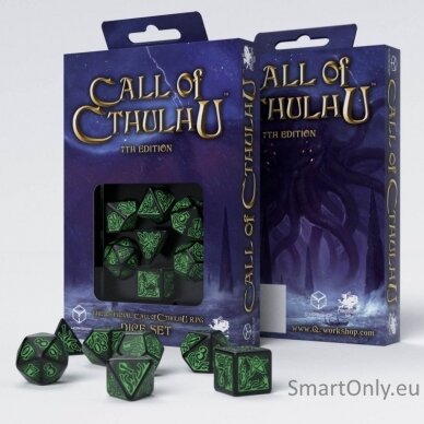 Call Of Cthulhu 7th Edition kauliukų rinkinys juodos ir žalios sp