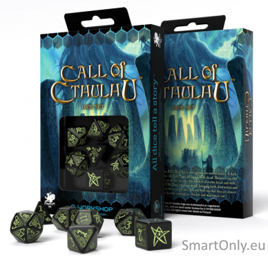 Call Of Cthulhu kauliukų rinkinys juodos ir fluorescencinės spalvos