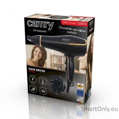 Camry Hair Dryer CR 2255 2200 W, Number of temperature settings 3, Diffuser nozzle, Black 5