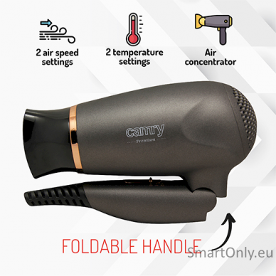 Camry Hair Dryer CR 2261 1400 W, Number of temperature settings 2, Metallic Grey/Gold 5