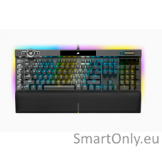 Corsair Mechanical Gaming Keyboard K100 RGB Optical Mechanical Gaming Keyboard CORSAIR OPX Key switch; FPS / MOBA additional keycaps; 6 macro keys; Extended size; USB 2.0 Type-A pass-through; Volume Roller;  iCUE Control Wheel; Braided cable; Aluminum des