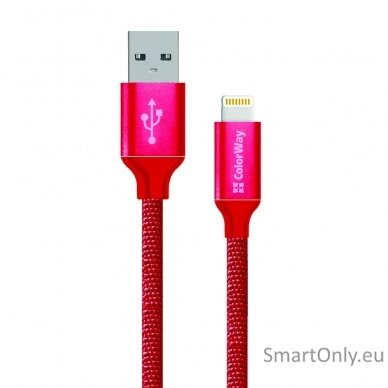ColorWay Data Cable Apple Lightning Charging cable, Fast and safe charging; Stable data transmission, Red, 1 m 1