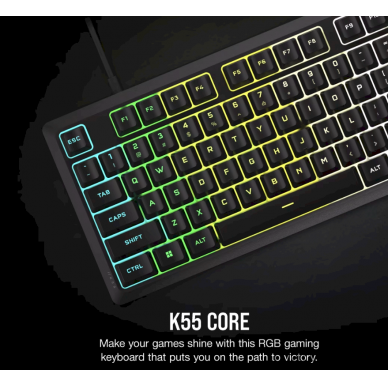 Corsair K55 CORE RGB | Gaming keyboard | Wired | NA | Black | USB 2.0 Type-A 2