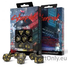 Cyberpunk RED RPG kauliukų rinkinys juodos ir geltonos sp