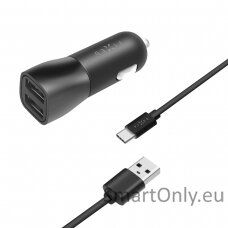 Fixed Car Charger Dual USB Cable Black, 15 W